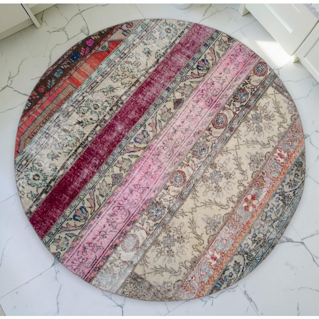 Textile Hand Knotted Turkish Round Rug Bohor Decor Area Rug - 6'1" Diameter For Sale - Image 7 of 14