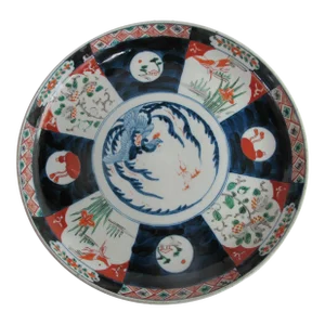 Antique Imari Large 12.25" Serving Dish Plate W/ Asian Flower & Bird Design