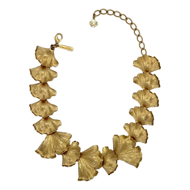 Oscar De La Renta 22k Gold-Plated Pewter & Brass Ginkgo Leaf Statement Necklace For Sale