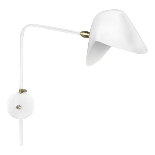 Mid-Century Modern White Anthony Wall Lamp with Round Fixation Box from Serge Mouille For Sale