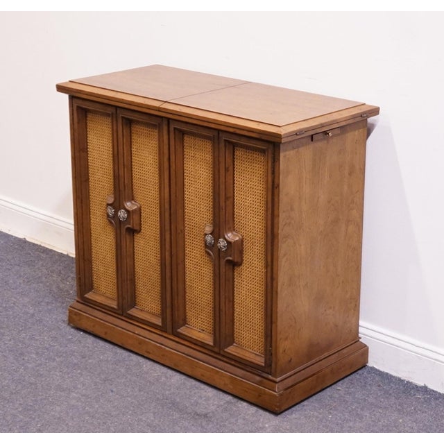 DREXEL FURNITURE Solid Pecan Mediterranean Old World 76" Flip Top Server Buffet w. Caned Doors 35" High Leaves Closed: 38"...