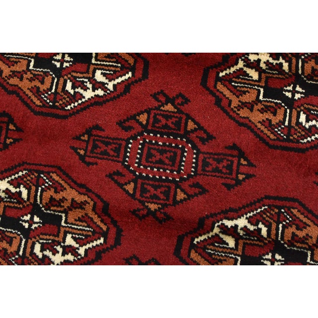 Textile Turkmen Rug 3'4'' X 4'9'' Red Wool Vintage Tribal Hand-Knotted Oriental Carpet For Sale - Image 7 of 12