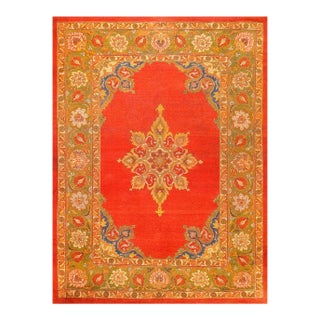 Ultra-Classic Medallion With Yellow Accents in a Open Red Field Antique Indian Amritsar Rug For Sale