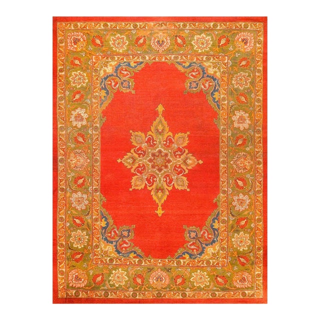 Ultra-Classic Medallion With Yellow Accents in a Open Red Field Antique Indian Amritsar Rug For Sale