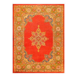 Ultra-Classic Medallion With Yellow Accents in a Open Red Field Antique Indian Amritsar Rug