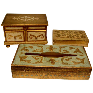 Gilt Wood Trinket Boxes and Tissue Box