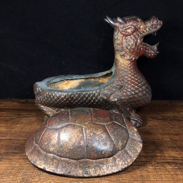 Vintage Bronze Dragon Turtle Incense Burner & Censer – Longevity Symbol For Sale In Los Angeles - Image 6 of 9