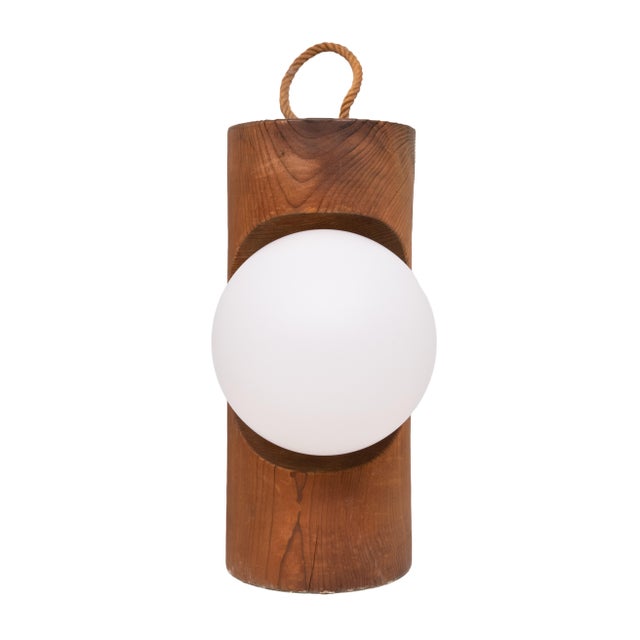 intage Brutalist Design Wood & Glass Table or Wall Lamp by Temde Leuchten. Made in Switzerland, 1960's period. Pine wood...