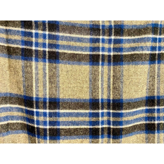 Super Soft Merino Wool Throw in a Masculine Grey & Blue Plaid Pattern. Made in England For Sale - Image 4 of 10