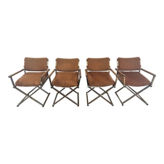 1980s Gold Chrome Director Chairs Attributed to Milo Baughman - Set of 4 For Sale