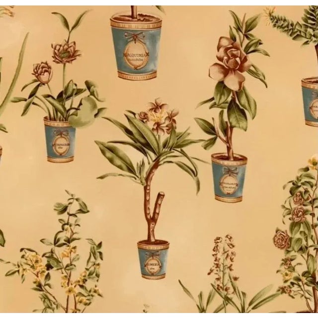 2020s Hand-Printed European Fabricut Vervain Botanique Green Rutsy-Red Turquoise Yellow Botanical Potted Floral Fabric- 6 Yards For Sale - Image 5 of 9