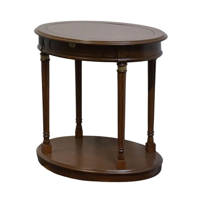 High End Vintage Banded Bookmatched Walnut Italian Neoclassical 29" Oval Accent End Table For Sale - Image 4 of 8