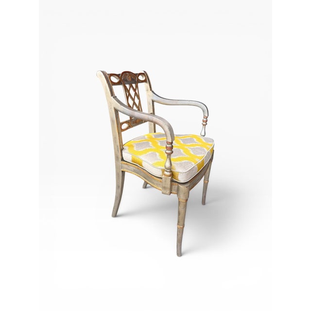 Pair of Vintage Maitland-Smith Silver & Gold Leaf Neoclassical Armchairs With New Designer Cushions For Sale - Image 10 of 14