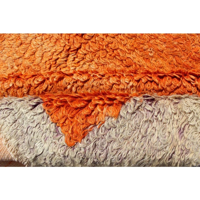 Mid 20th Century Squared Size Vintage Tulu With Minimalist Design Rug in Solid Orange and Taupe For Sale - Image 5 of 12