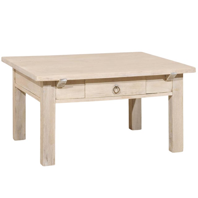 Belgian Cream Color Coffee Table With Single Drawer From The 1920s