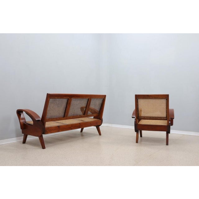 Set of Mid-Century Modern Three-Seater Sofa Bench and Armchair in Teak, 1950s For Sale - Image 12 of 16