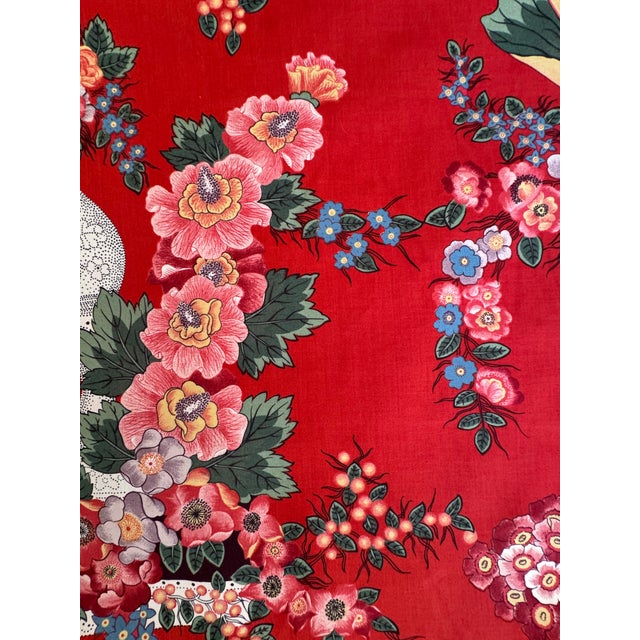 Chinoiserie Rubelli Borromea Chinoiserie Peacock Floral Fabric 14 Yards Red Ground Italian Drapery Upholstery For Sale - Image 3 of 13