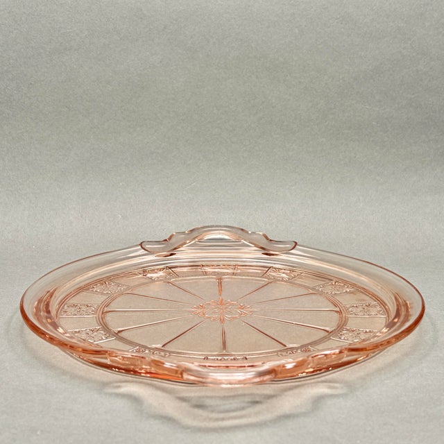 Vintage Pink Depression Glass Handled Cake Plate in Federal Glass Rosemary Pattern For Sale In New York - Image 6 of 10
