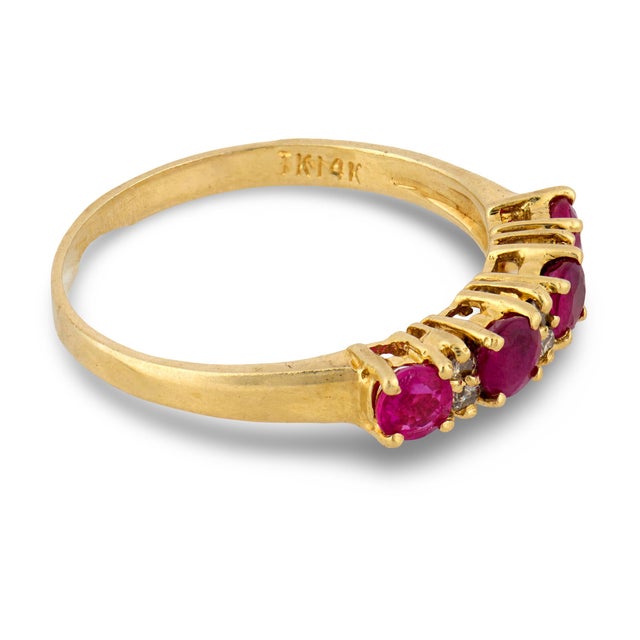 1990s Vintage Ruby Diamond 14k Yellow Gold Band, Size 6 For Sale - Image 5 of 5
