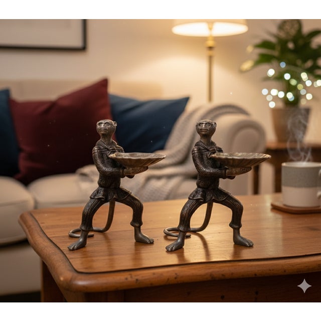 Monkey Butler Candleholders in Bronze, 1890s, Set of 2, in Flawless conditions. Designed 1890 to 1919