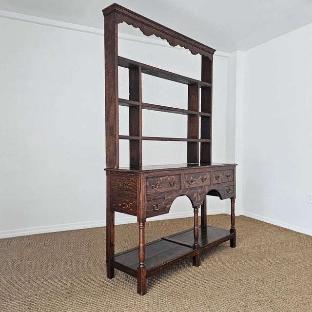 Farmhouse Antique Welsh Oak Dresser Circa 1830 Georgian Plate Rack Farmhouse Cupboard For Sale - Image 3 of 15