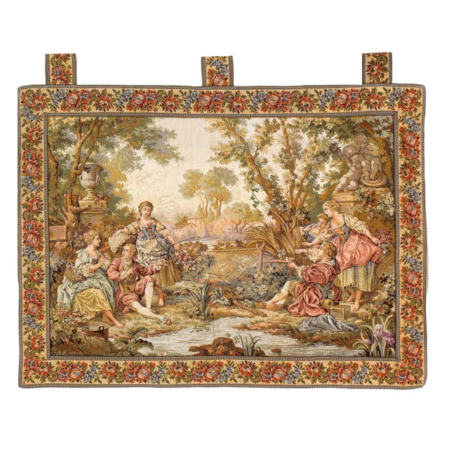 Vintage Romantic Landscape Tapestry For Sale - Image 4 of 4