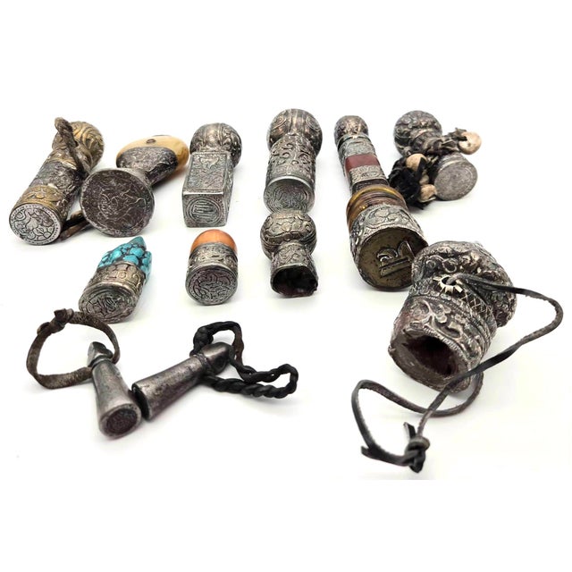 Lot of Tibetan Silver and Mixed Metal Wax Seal Stamps, Set of 13 For Sale - Image 9 of 10