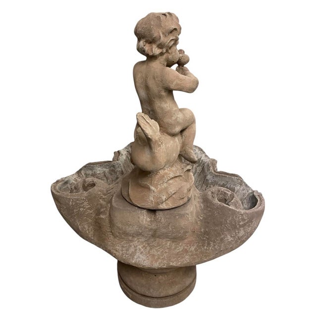 Traditional Vintage Classical Cast Stone Cherub on Dolphin Garden Fountain For Sale - Image 3 of 12
