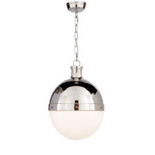 Visual Comfort Thomas O'Brien Modern Pendant in Polished Nickel With White Glass For Sale