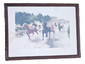 Louis Ferdinand Malespina, Harness Racing at Vincennes, 1920s, Etching