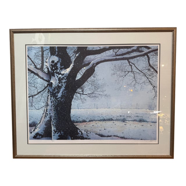 Circa 1989 L. M. Steadman Snowstorm on the Stead Farm Watercolor, Signed For Sale