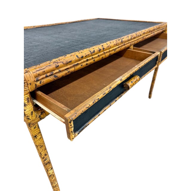 Vintage Scorched Bamboo Writing Desk For Sale - Image 4 of 8