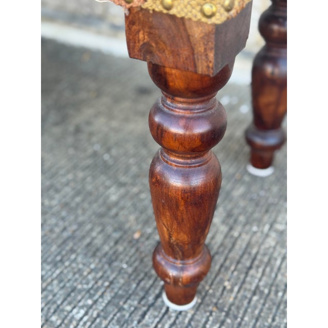 Mid 20th Century Upholstered Bench With Kilim Style Fabric and Turned Wood Legs For Sale - Image 10 of 12