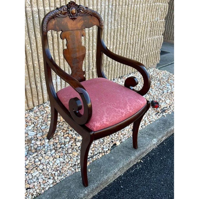 Traditional French Empire Style Flame Mahogany Armchair, 19th Century For Sale - Image 3 of 12