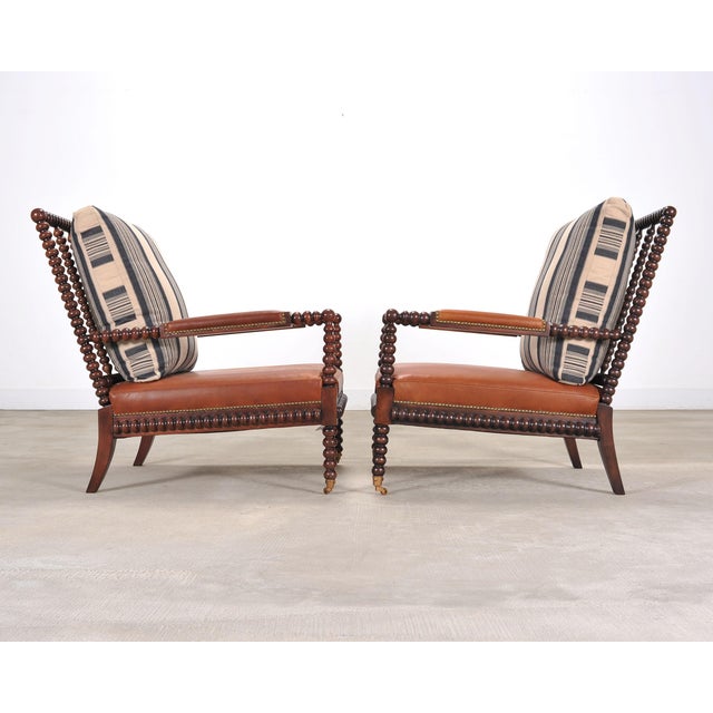 2000 - 2009 Pair of Ralph Lauren New Bohemian Leather Spindle Chairs For Sale - Image 5 of 18