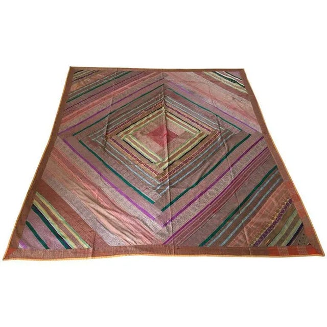 Vintage Indian Silk Sari Textile Quilt Patchwork For Sale - Image 10 of 10