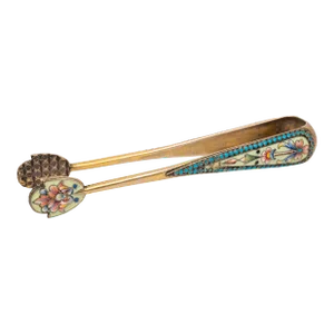 Antique Imperial Russian Silver Gilt Cloisonne Enamel Sugar Tongs Moscow 1890