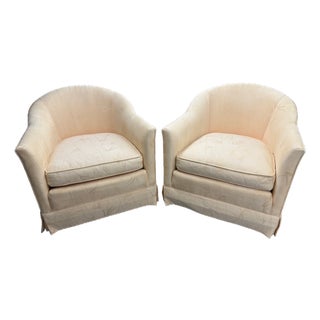 1950s Baker Furniture Co. Barrel Chairs on Caster Wheels - A Pair For Sale