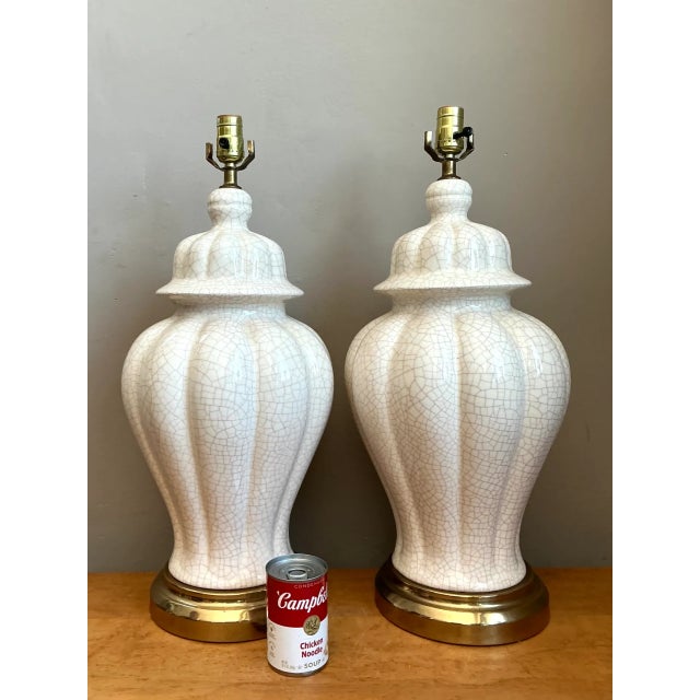 Late 20th Century Vintage Crackle Glaze Ceramic Table Lamps - Pair For Sale - Image 5 of 12