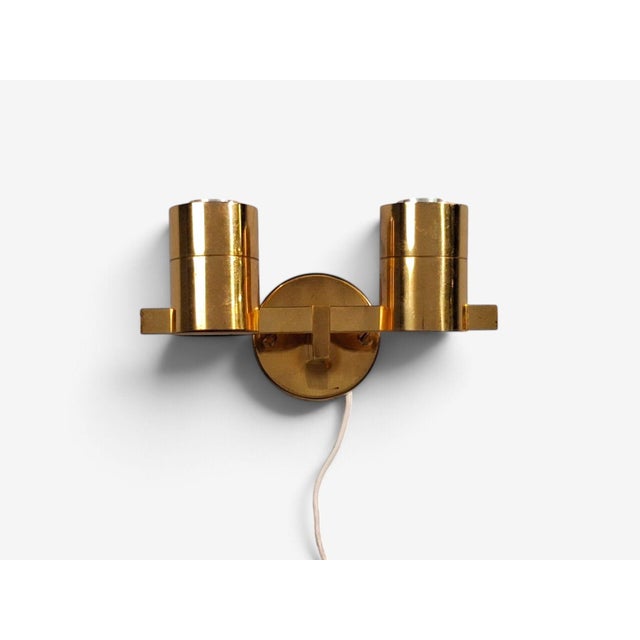 Hans-Agne Jakobsson, Double Arm Wall Sconce, Brass, Sweden, 1960s For Sale - Image 9 of 11