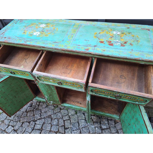 Wood Mid-Century Indian Hand-Painted Wooden Chest of Drawers, 1970s For Sale - Image 7 of 16