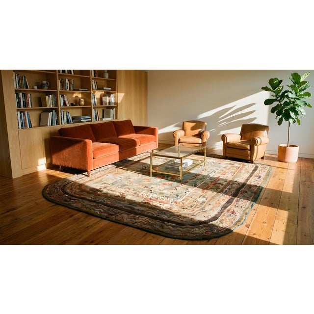 1890s Multicolor Floral Folk Art Antique American Hooked Rug 5' 8" X 8' 2" Wool Cotton Knotted Carpet For Sale - Image 10 of 10