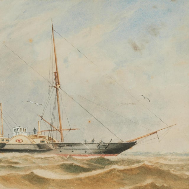 Paint Antique Watercolor of the English Steamship H. M. S. Jackal For Sale - Image 7 of 13