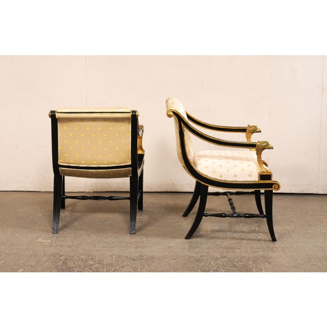 Wood Mid 20th Century French Gold & Black Chairs with Carved Eagles - a Pair For Sale - Image 7 of 11