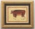 Red steer bull cow, on a goldenrod background with a hint of burgundy in the border. Realism , Folk Art, English...
