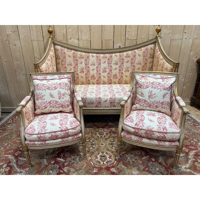 Louis XVI Salon in Rechambered Wood, Set of 3 For Sale - Image 12 of 12