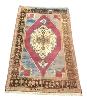 Medallion Design Vintage Turkish Handmade Wool Rug