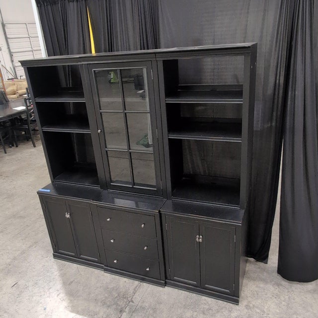 2000 - 2009 Pottery Barn Logan 6-Piece Modular Wall Unit With Glass Door Hutch, Black For Sale - Image 5 of 10