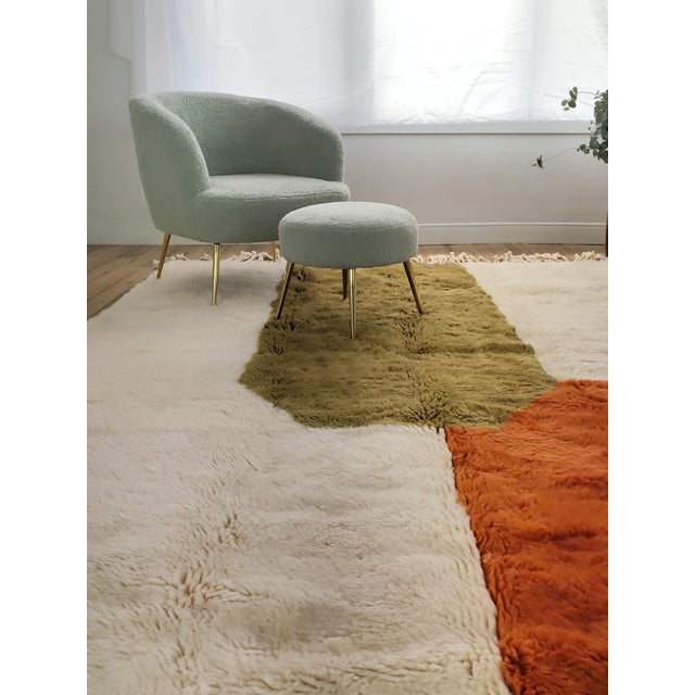 Orange Contemporary Orange Green Color Block Wool Moroccan Rug For Sale - Image 8 of 18