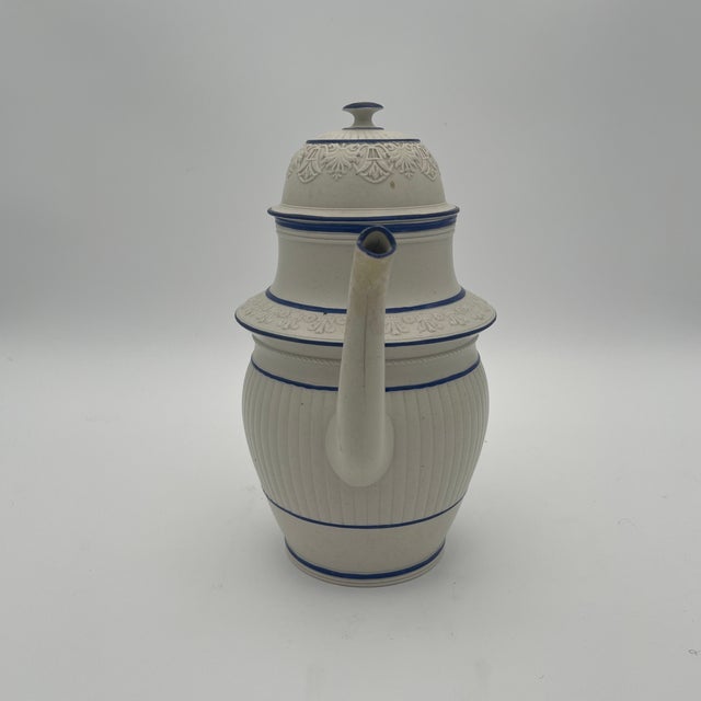 Castleford Coffee Pot & Cover, Circa 1810 The large Castleford coffee pot and cover has blue painted detailing. Raised...